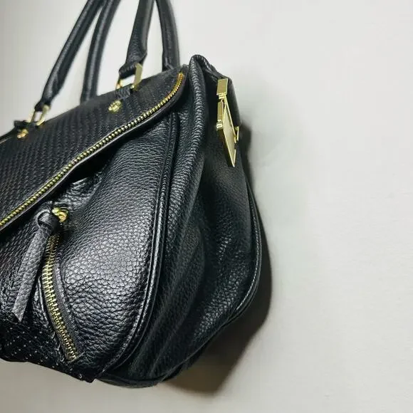 STEVE MADDEN Women's Black Embossed Faux Leather Gold Accent Handbag Purse - Picture 12 of 12